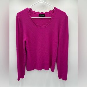 Marled Women’s Ribbed Knit Top XL Magenta Scallop Neck Long Slee